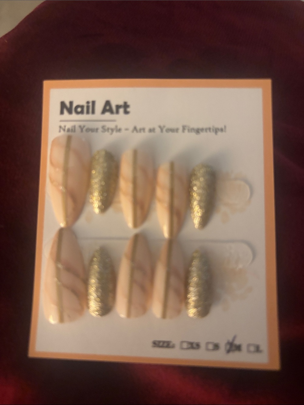 Nail Art Press-On Nails - Gold Glitter & Marble Pink
